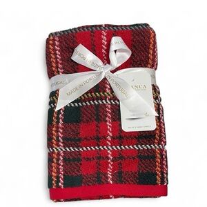 Bianca 2 Pc Hand Towel Christmas Holiday Tartan Plaid Cotton 16x28 Made Portugal